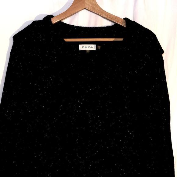 Calvin Klein Black Tunic White dots Pullover Top Asymmetric Hem - Picture 4 of 16
